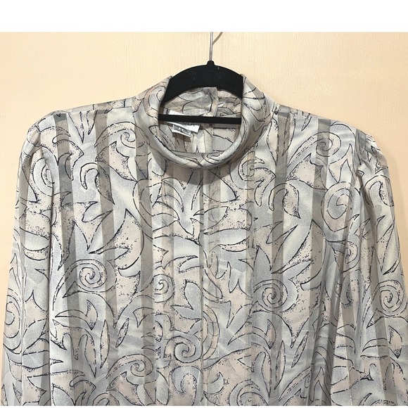 Vintage Nicola Mockneck Blouse Size 10 Beige Black Metallic Y2K Retro Mod Glam - Picture 3 of 13